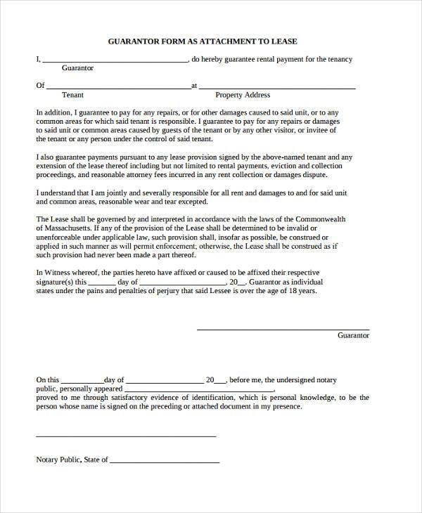 guarantor lease agreement form