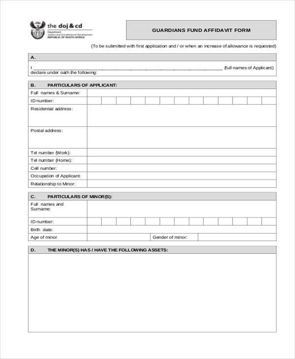guardian fund affidavit form
