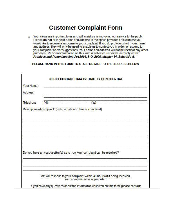 FREE 7+ Sample Guest Complaint Forms in PDF | MS Word