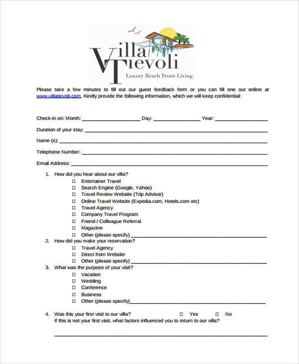 FREE 7+ Sample Guest Feedback Forms in PDF | MS Word
