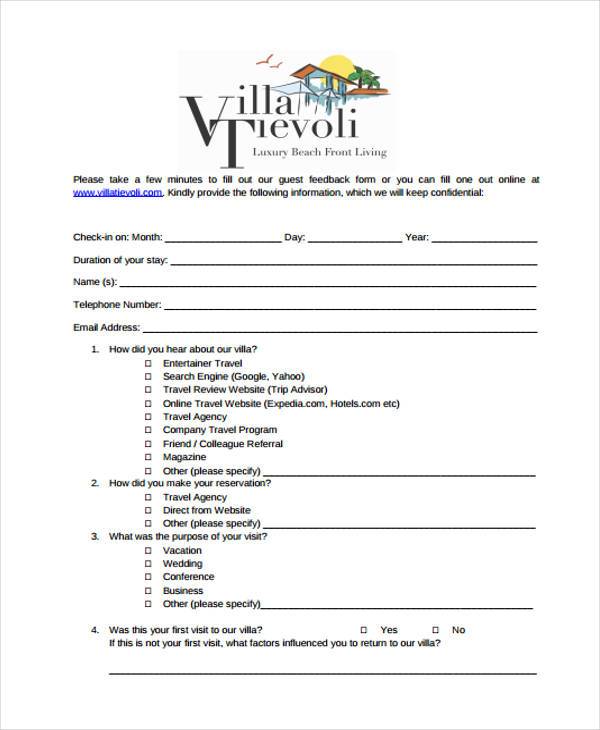 FREE 7+ Sample Guest Feedback Forms in PDF MS Word