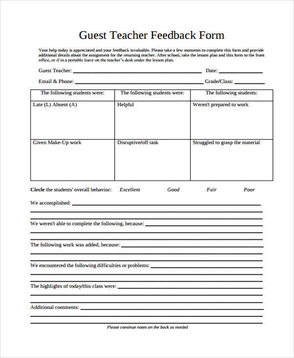 guest teacher feedback form