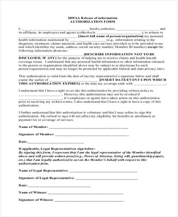 hipaa information release form