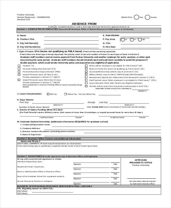 hr employee absence form