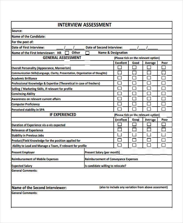hr interview assessment form