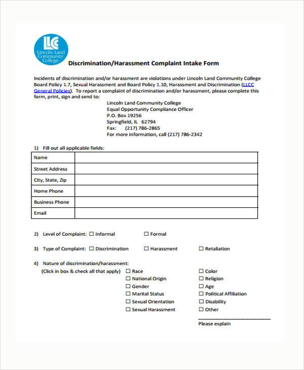 FREE 7+ Sample Harassment Complaint Forms in MS Word PDF