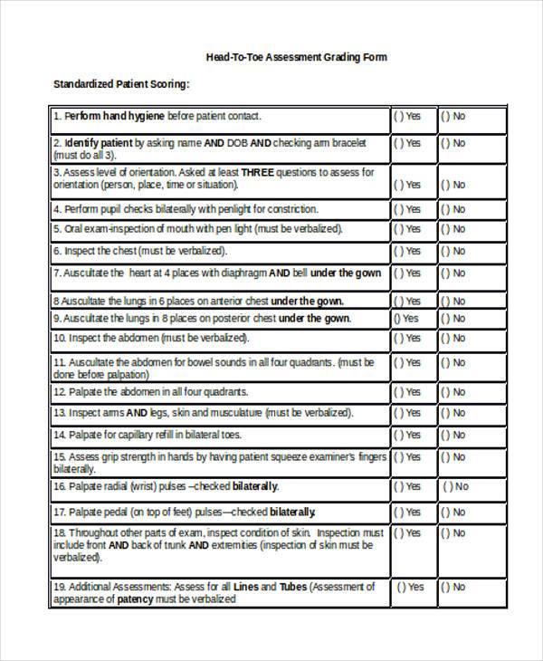 Printable Head To Toe Assessment Template