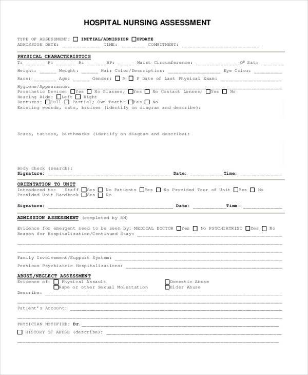 head to toe nursing assessment form