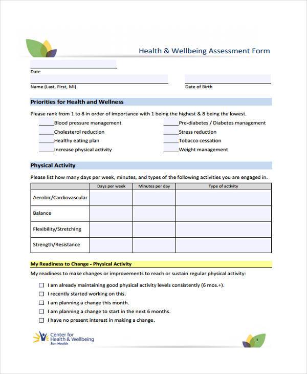 health assessment form example