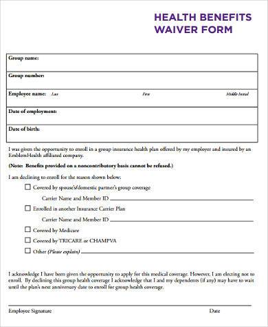 health benefits waiver form 