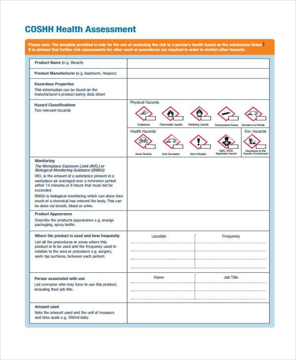 COSHH Assessment Template