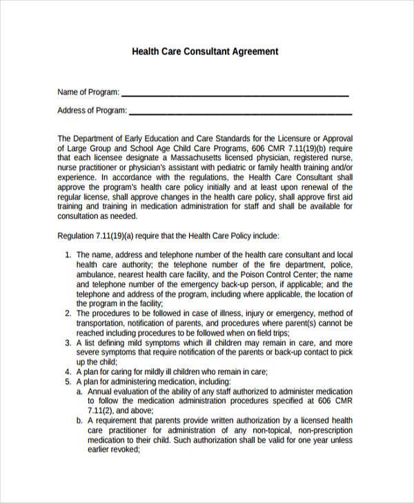 health care consulting agreement form