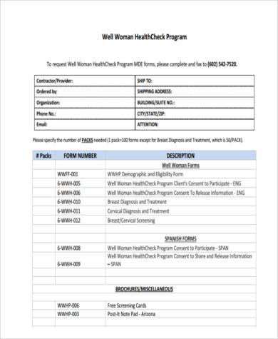 health check form example