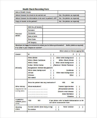 health check form in word format