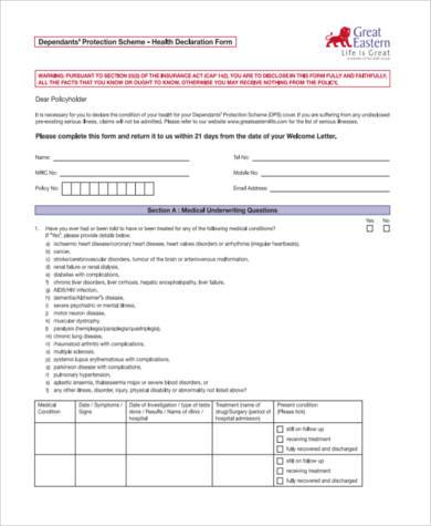 health declaration form example