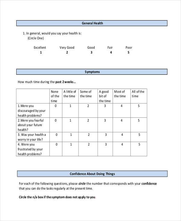 health evaluation form example