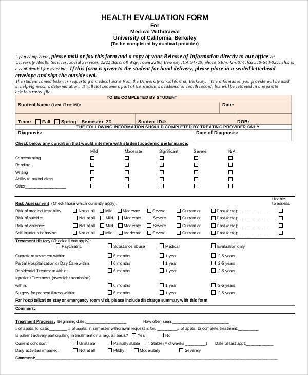health evaluation form in pdf