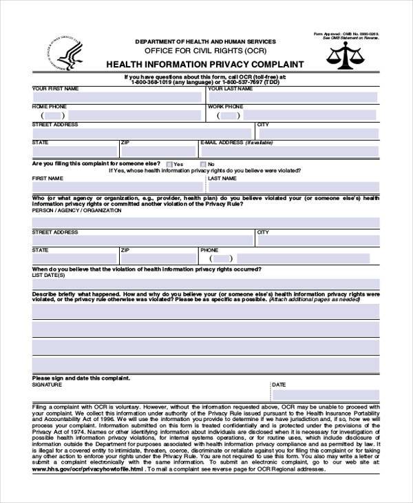 health information privacy complaint form1