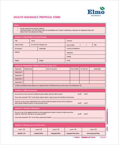 health insurance proposal form