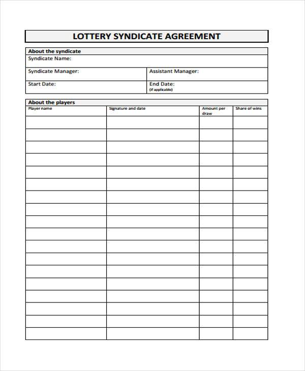 health lottery syndicate agreement form