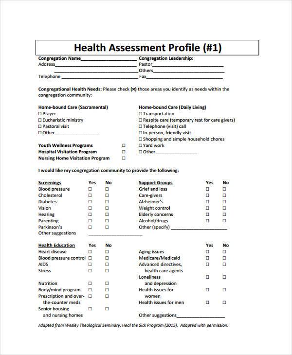 health needs assessment form