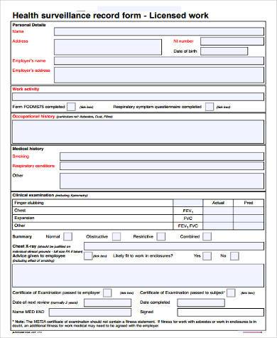 FREE 9+ Sample Health Surveillance Forms in MS Word | PDF