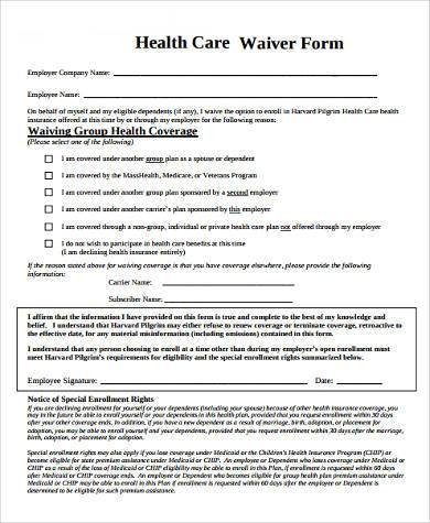 health waiver form example