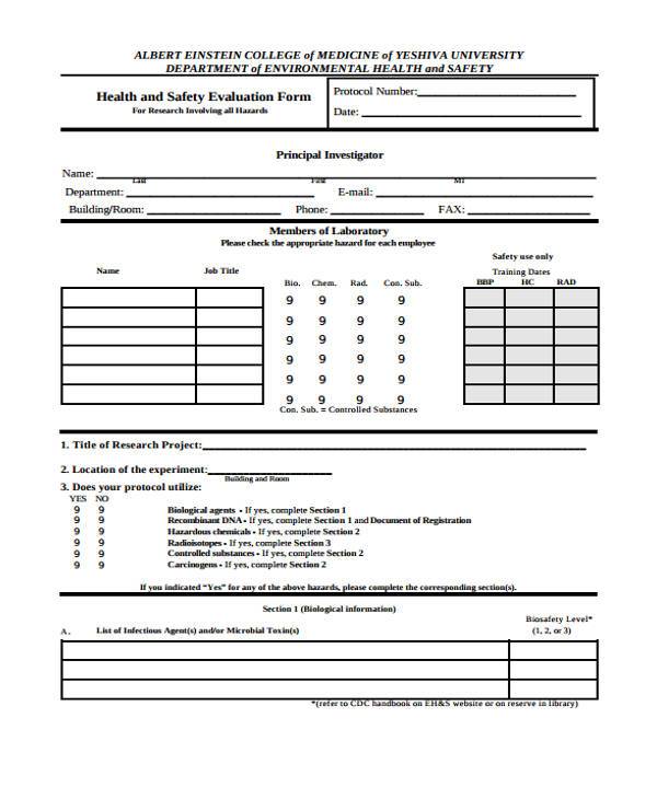 health and safety evaluation form