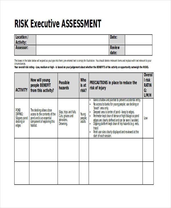 FREE 7+ Sample Health and Safety Risk Assessment Forms in PDF | MS Word