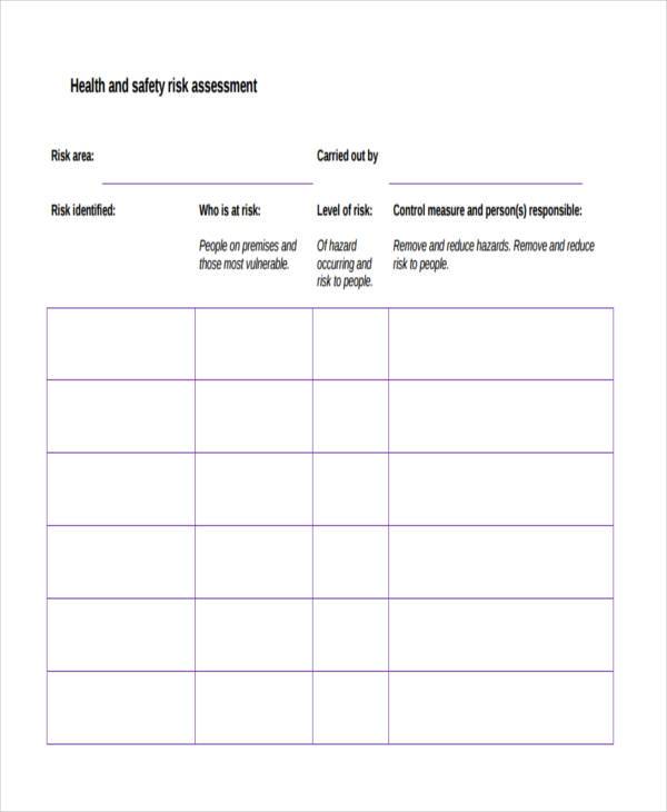 health and safety risk assessment form in pdf