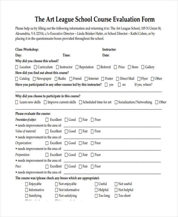 high school course evaluation form