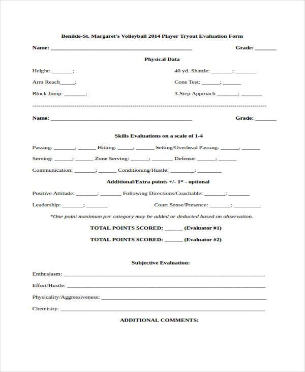 FREE 8+ Volleyball Evaluation Forms in PDF MS Word