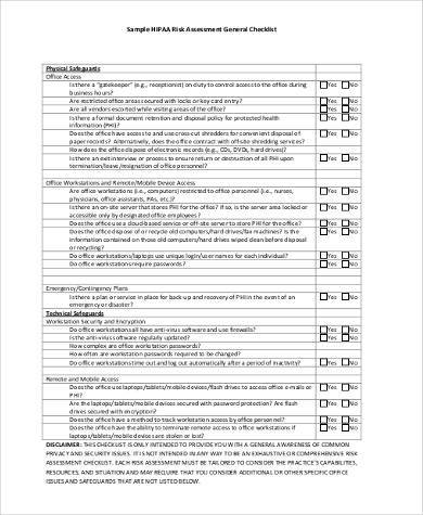 hipaa risk assessment checklist
