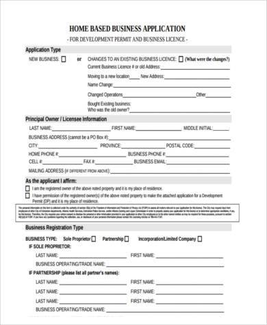 home based business application form