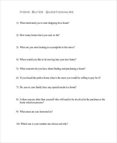 home buyer questionnaire form