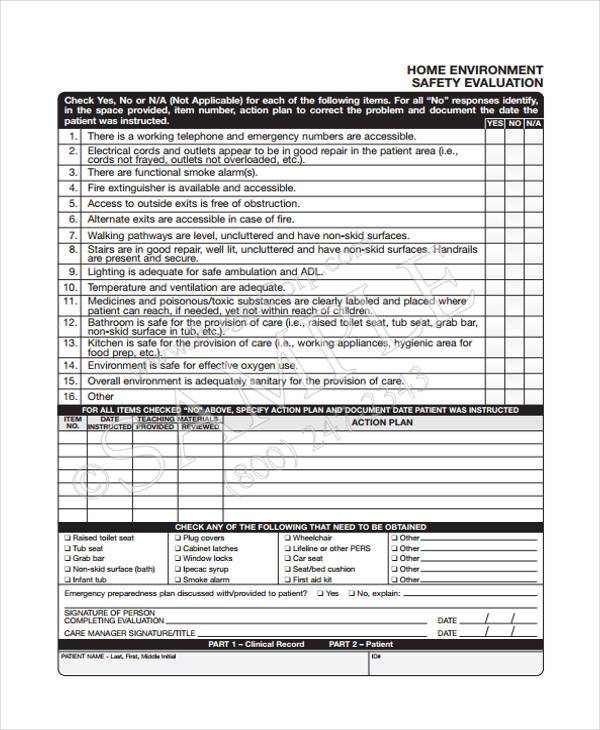 home environment safety evaluation form