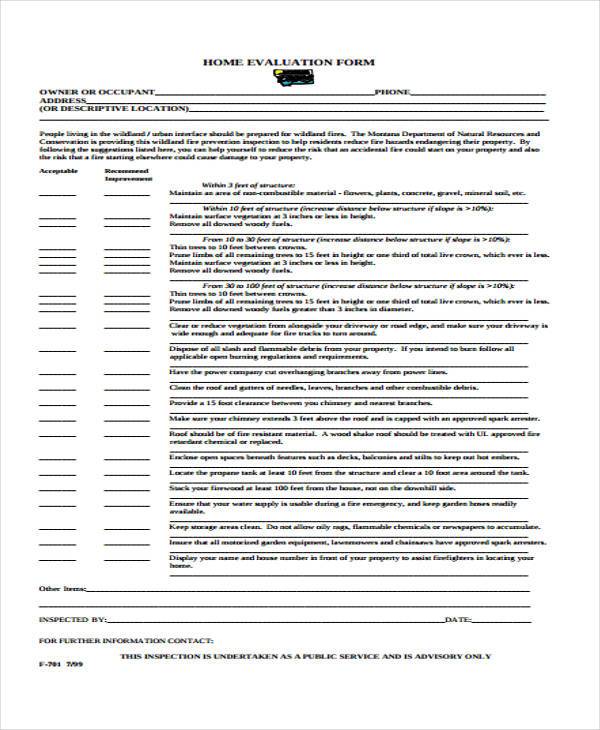 home evaluation form example