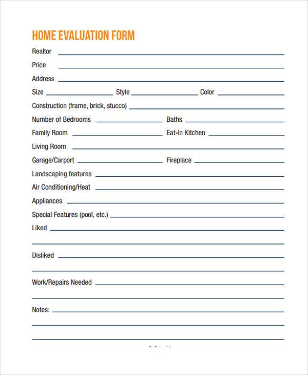 home evaluation sample form