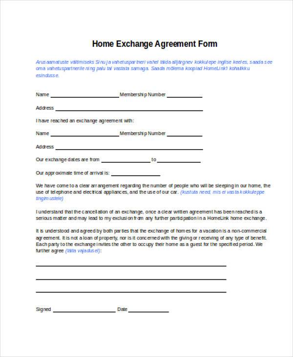 home exchange agreement form