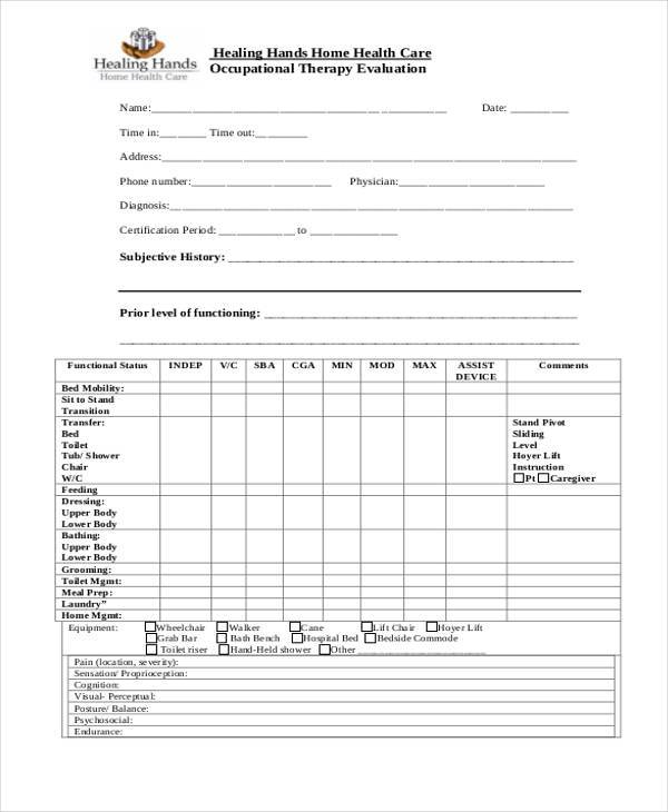 home health evaluation form