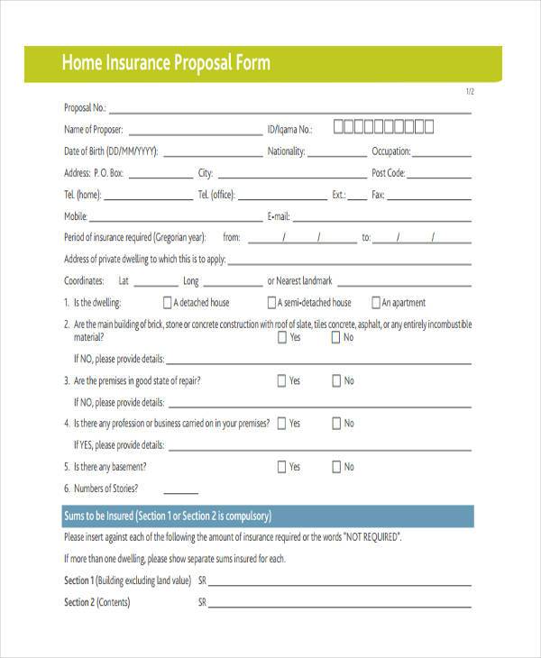home insurance proposal form