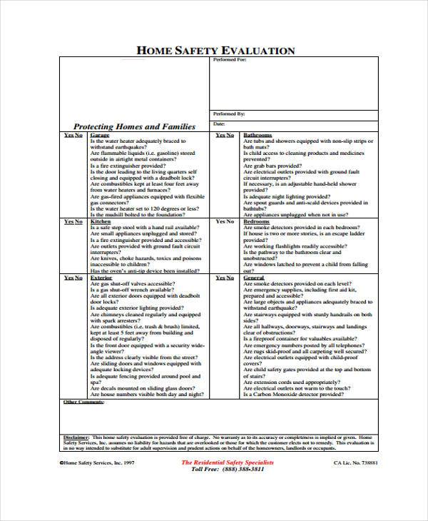 home safety evaluation form