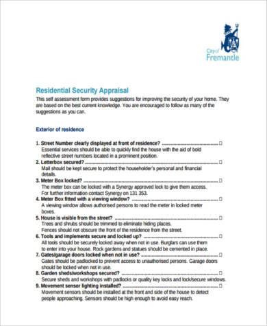 home security appraisal form