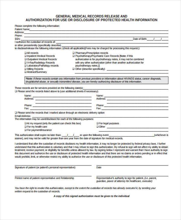 hospital medical release form