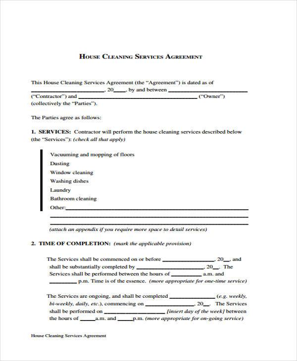 Housekeeping Free Printable Cleaning Contract Template Pdf