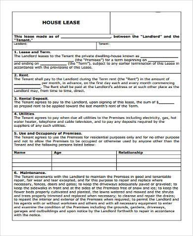 house lease rental contract form
