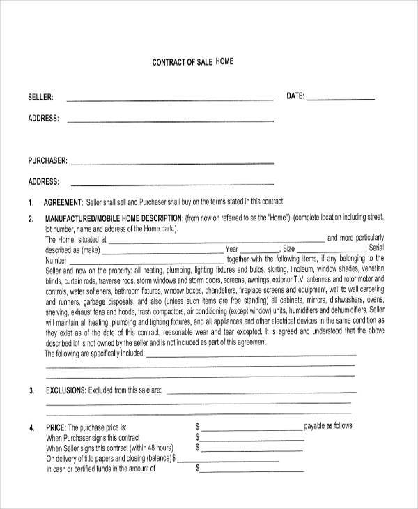 house sale contract form