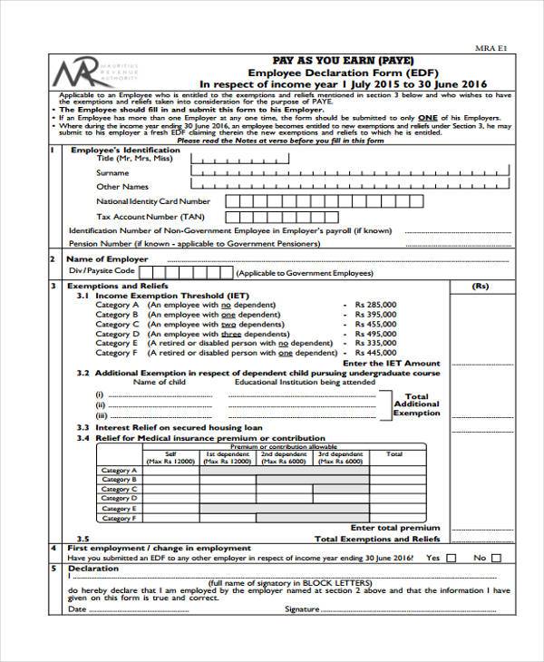 it employment declaration form