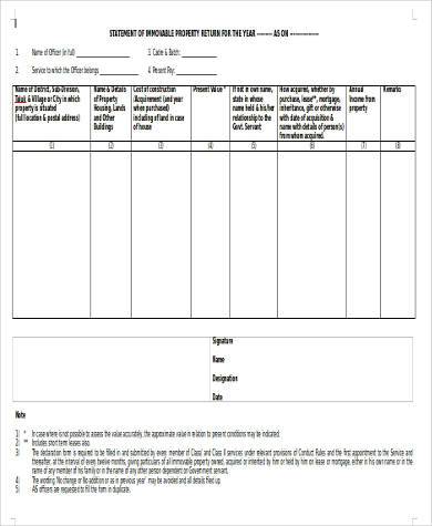 immovable property return form in word format