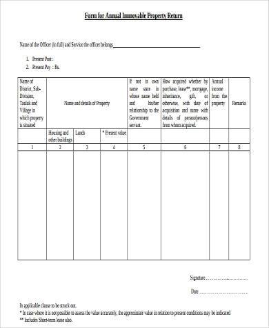 immovable property return form